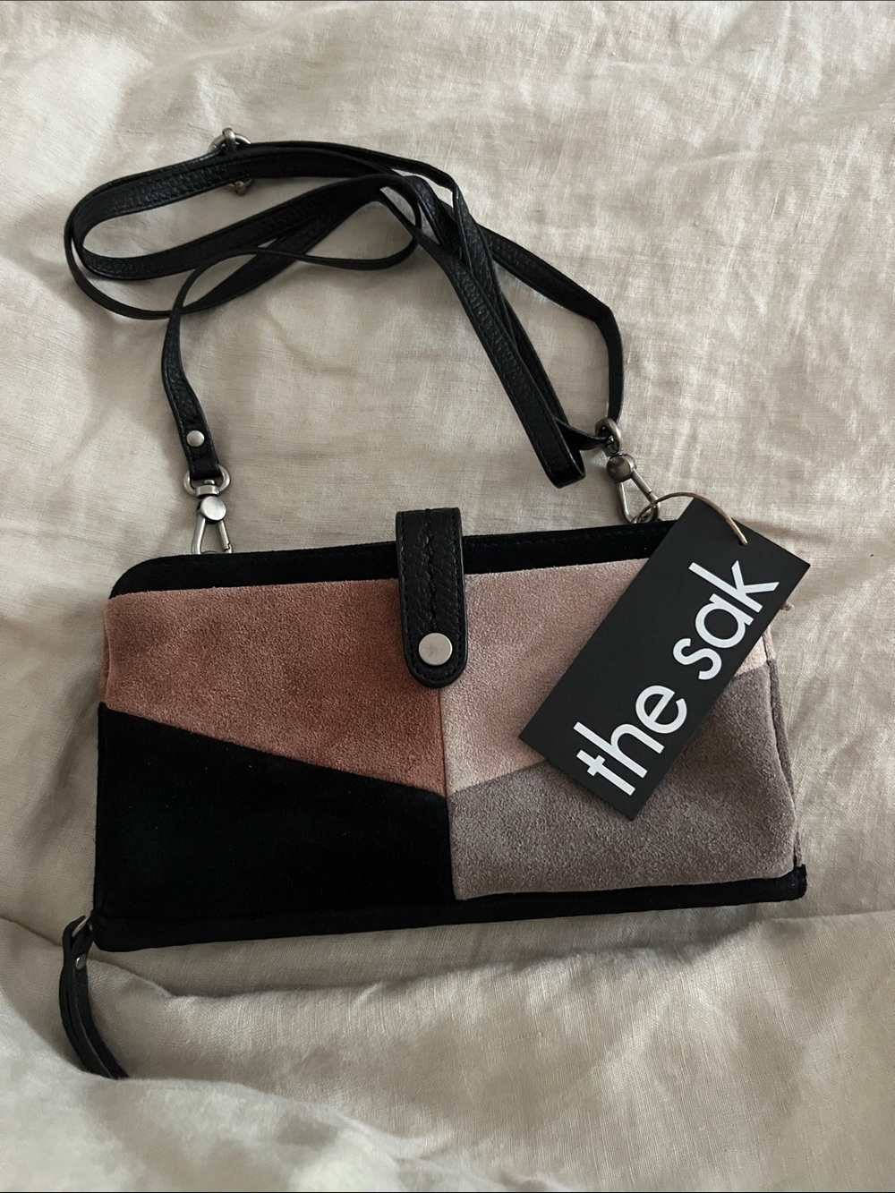 The Sak Suede Colorblock Crossbody in Cream, Taupe & Black NWT
